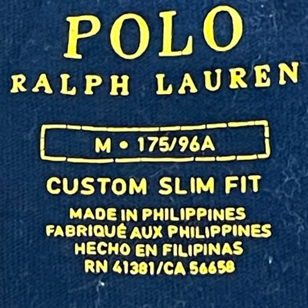 Polo Ralph Lauren Mens Medium Navy Blue Red Script Logo Ringer T-Shirt Slim Fit